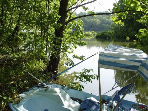 Paddle boat in cove