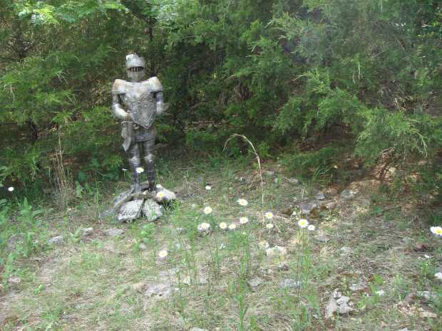 Knight in woods at Caro Drive